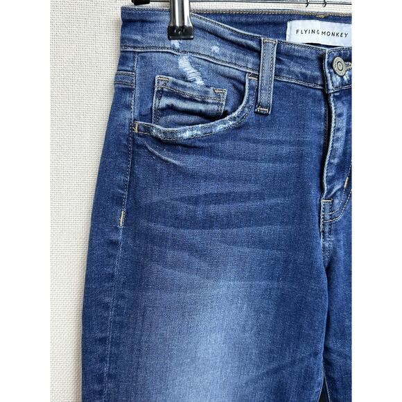 Women's Flying Monkey Jeans Low Rise Cropped Straight Sz 24 Stretch Distressed - Picture 3 of 15